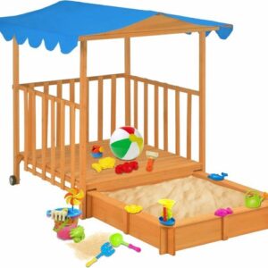 Kinderspeelhuis met zandbak vurenhout blauw UV50