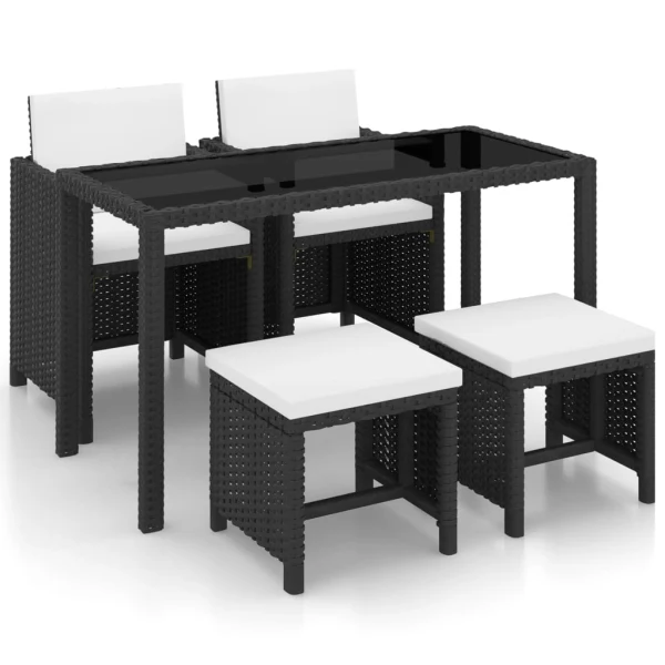 vidaXL 5-delige loungeset poly rattan zwart met kussens