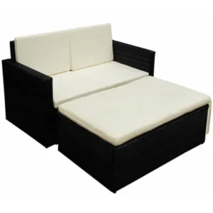 vidaXL 2-delige tuinloungeset met kussens poly rattan zwart of bruin