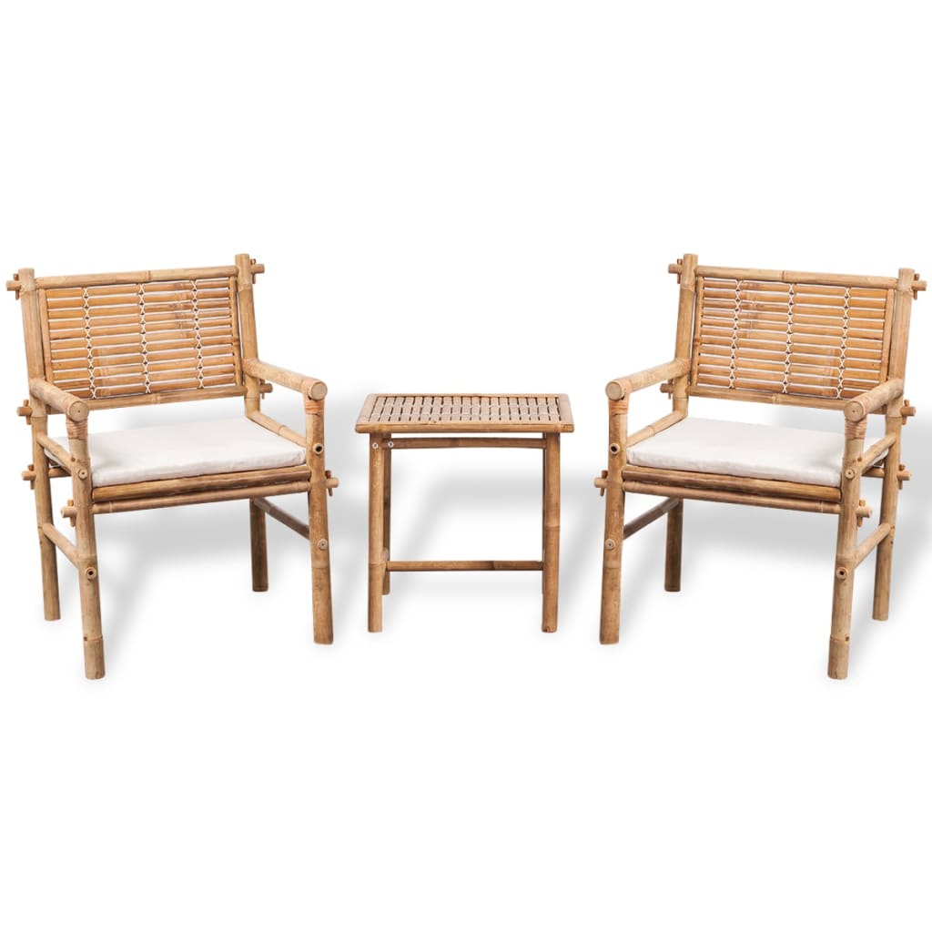 vidaXL 3-delige bistro bamboo set met kussens