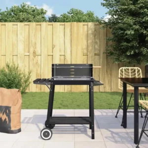 vidaXL Houtskoolbarbecue met wielen zwart staal