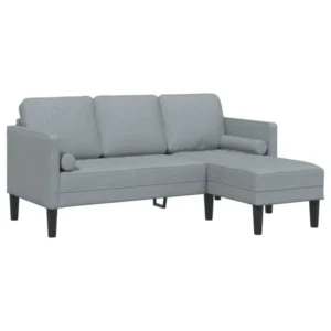 L-vormige bank voor 3 personen, lichtgrijs, 160 cm stof
