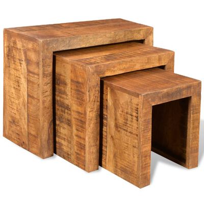 Set van 3 bijzettafels van massief mangohout