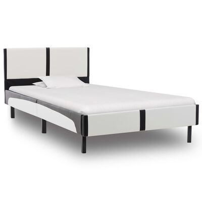 Bedframe zonder matras wit & zwart kunstleer 90x200 cm