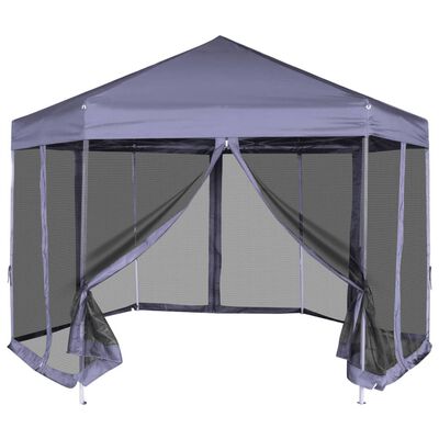 Zeshoekige opvouwbare feesttent met 6 zijwanden donkerblauw 3,6x3,1 m