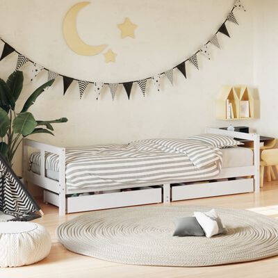 Kinderbedframe met lades wit 80x200 cm massief grenenhout