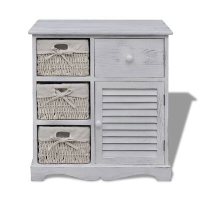 Houten kast met 3 weefmanden links wit