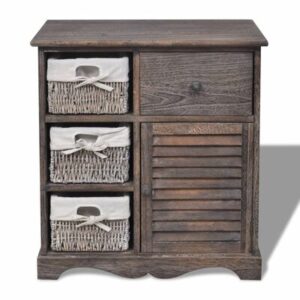 Houten kast met 3 weefmanden links bruin