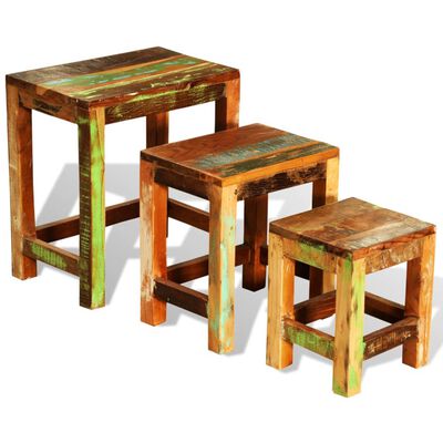 Set van 3 bijzettafels, vintage gerecycled hout
