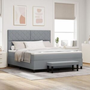 Lichtgrijs boxspringbed met matras en bankje 180x200 cm stof