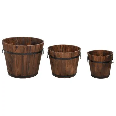 Plantenbakset houten emmer 3-delig