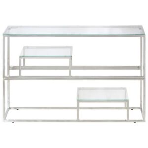 Consoletafel Zilverkleurig Roestvrij Staal en Gehard Glas