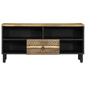 Tv-meubel 100x33,5x46 cm massief ruw hout zwart mango