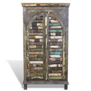 Boekenkast van gerecycled hout, veelkleurige boekenkast met 3 planken en 2 deuren