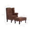Chesterfield fauteuil met voetenbankje bruin imitatie suède - Afbeelding 4