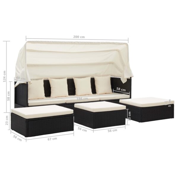 Tuinligbed met dak zwart poly rattan - Afbeelding 5