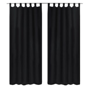 2 stuks zwarte micro-satijnen gordijnen met lussen 140 x 245 cm