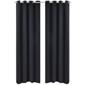 2 stuks zwarte verduisteringsgordijnen met metalen ringen 135 x 245 cm