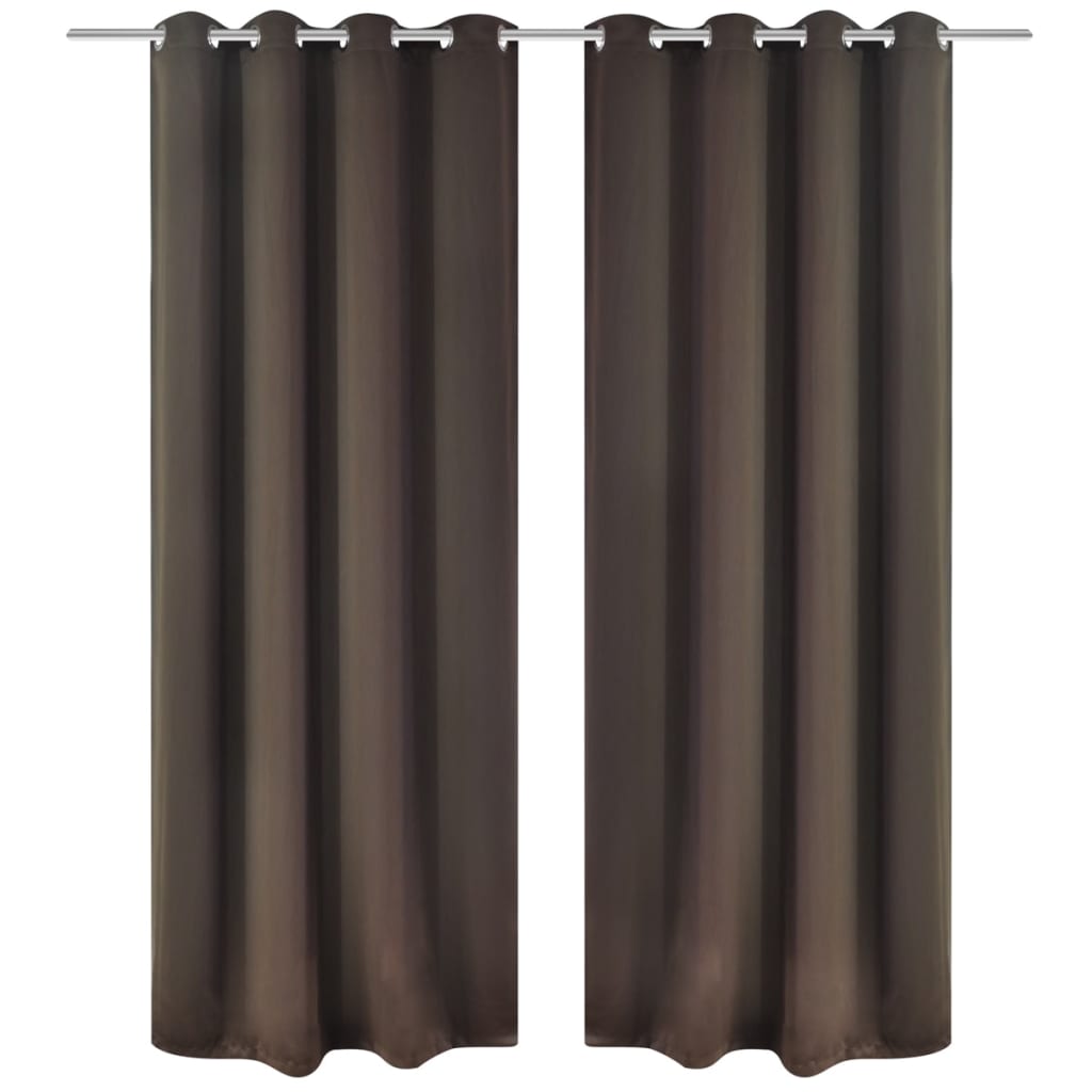 2 stuks bruine verduisteringsgordijnen met metalen ringen 135 x 245 cm