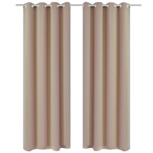 2 stuks crèmekleurige verduisteringsgordijnen met metalen ringen 135 x 245 cm