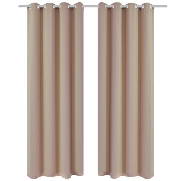 2 stuks crèmekleurige verduisteringsgordijnen met metalen ringen 135 x 245 cm