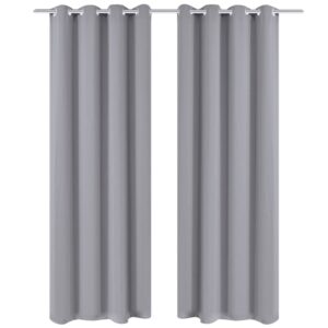 2 stuks grijze verduisteringsgordijnen met metalen ringen 135 x 245 cm
