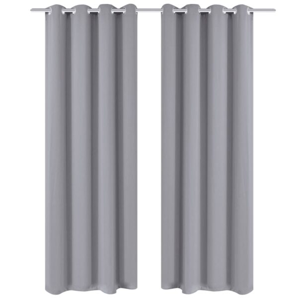 2 stuks grijze verduisteringsgordijnen met metalen ringen 135 x 245 cm