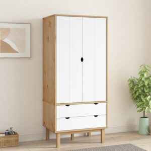 Kledingkast "OTTA" bruin en wit 76,5x53x172 cm massief grenenhout