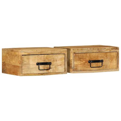 Nachtkastjes voor aan de muur 2 st massief ruw hout mango