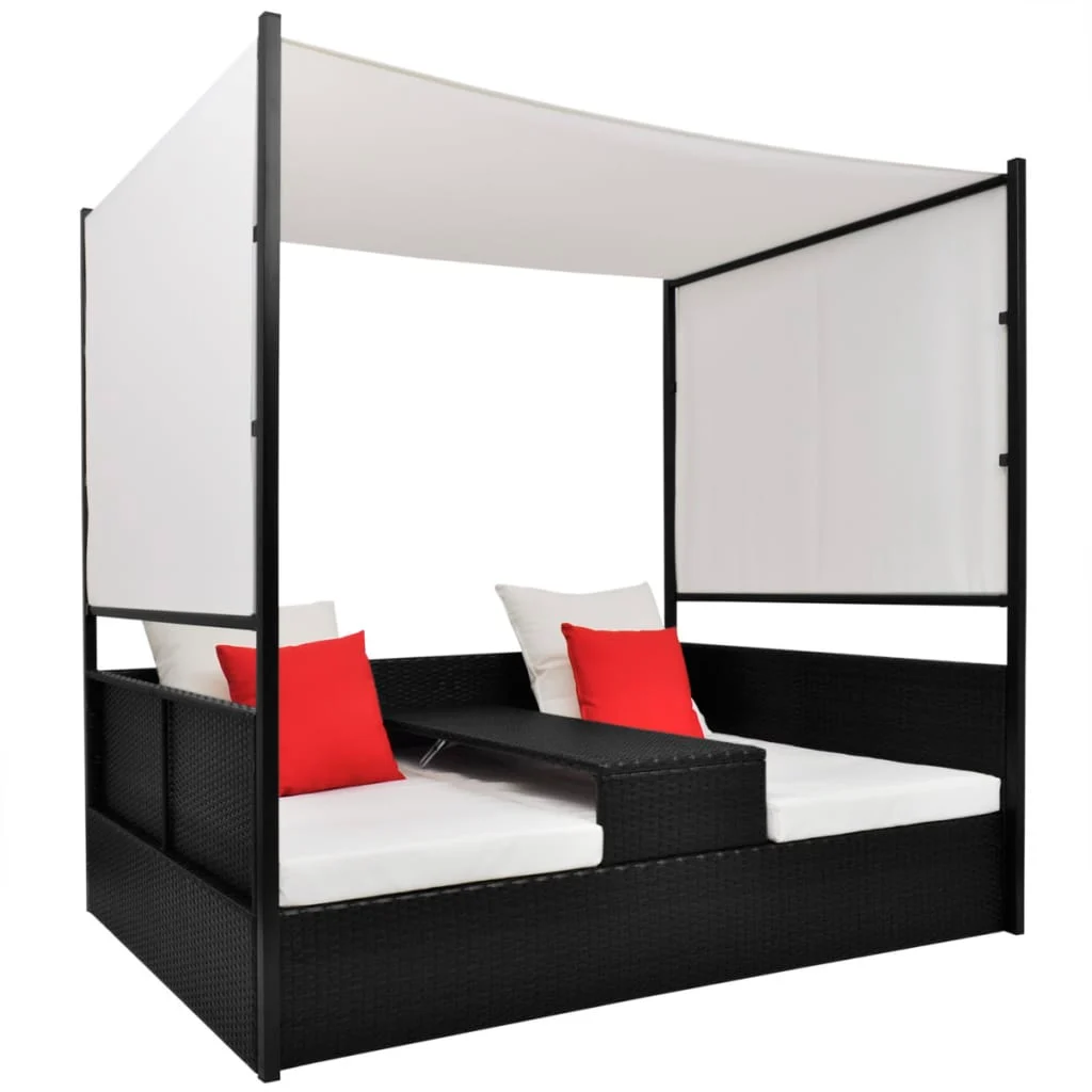 Tuinbed met luifel zwart 190x130 cm poly rattan