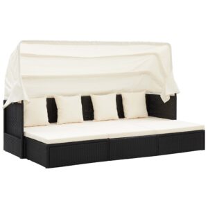 Tuinligbed met dak zwart poly rattan