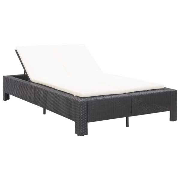 2-persoons zonnebed met kussen zwart poly rattan - Afbeelding 2