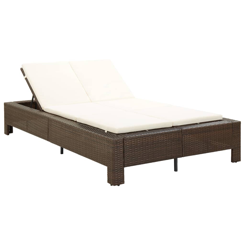 2-persoons zonnebed met kussen bruin poly rattan