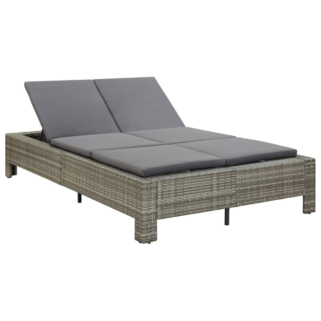 2-persoons zonnebed met kussen grijs poly rattan