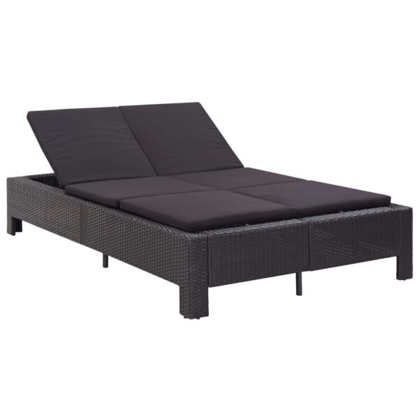 2-persoons zonnebed met kussen zwart poly rattan - Afbeelding 4