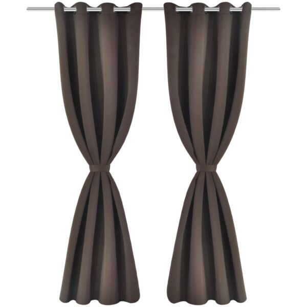 2 stuks bruine verduisteringsgordijnen met metalen ringen 135 x 245 cm - Afbeelding 2