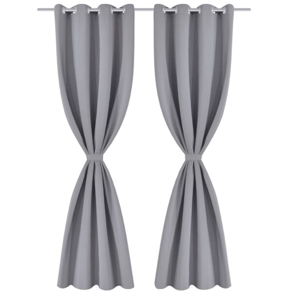2 stuks grijze verduisteringsgordijnen met metalen ringen 135 x 245 cm - Afbeelding 2