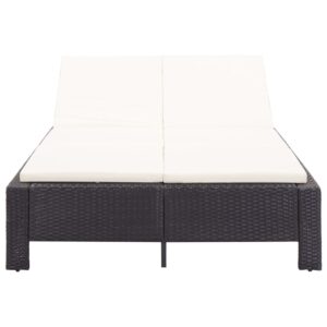 2-persoons zonnebed met kussen zwart poly rattan