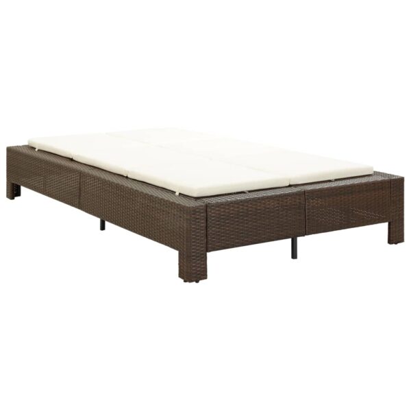 2-persoons zonnebed met kussen bruin poly rattan - Afbeelding 2