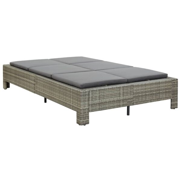 2-persoons zonnebed met kussen grijs poly rattan - Afbeelding 2