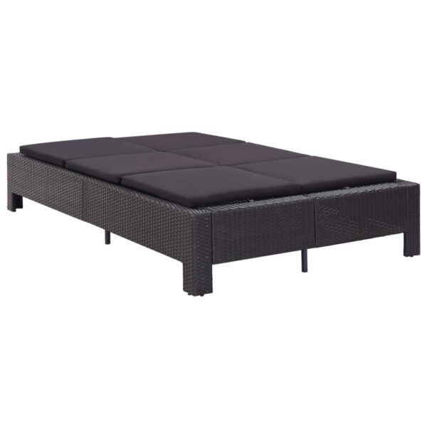 2-persoons zonnebed met kussen zwart poly rattan - Afbeelding 2