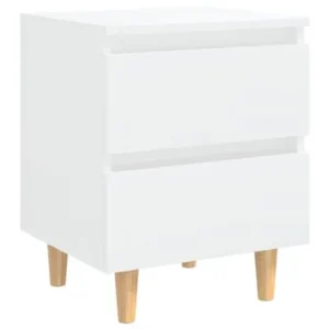 Nachtkast met massief grenenhouten poten hoogglans wit 40x35x50 cm