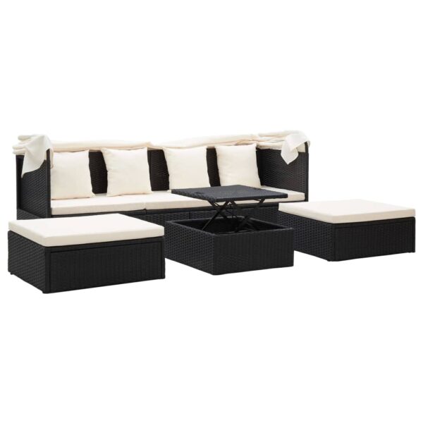 Tuinligbed met dak zwart poly rattan - Afbeelding 2