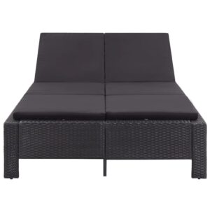 2-persoons zonnebed met kussen zwart poly rattan