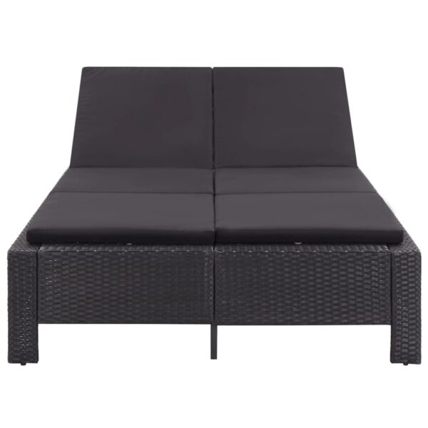 2-persoons zonnebed met kussen zwart poly rattan