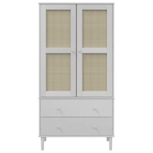 Kledingkast "SENJA" rotanlook wit 90x55x175 cm massief grenenhout