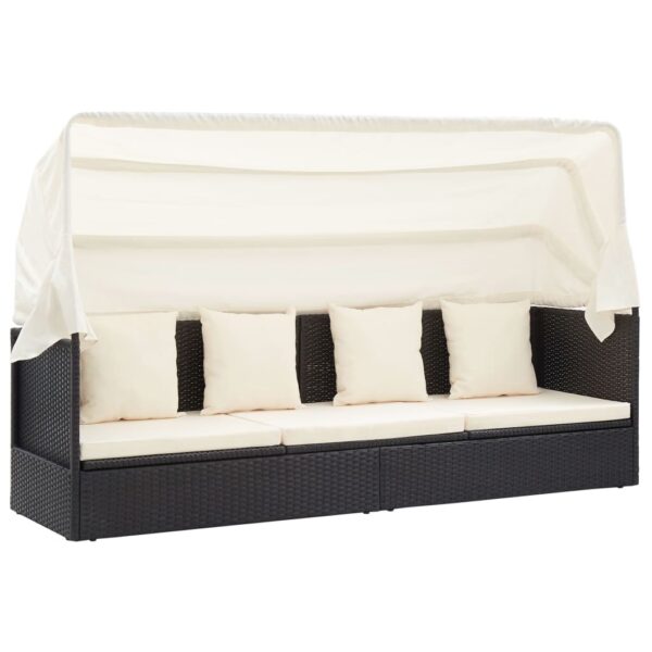 Tuinligbed met dak zwart poly rattan - Afbeelding 3