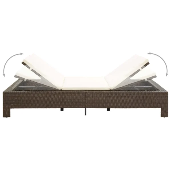 2-persoons zonnebed met kussen bruin poly rattan - Afbeelding 4