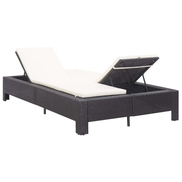 2-persoons zonnebed met kussen zwart poly rattan - Afbeelding 4