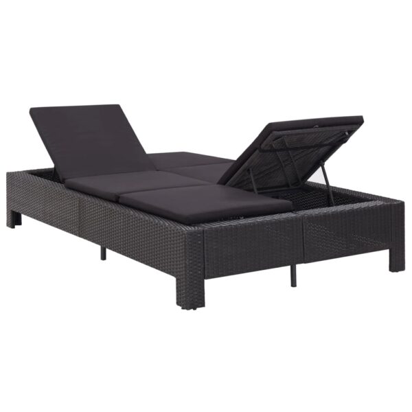 2-persoons zonnebed met kussen zwart poly rattan - Afbeelding 3
